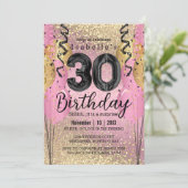 Invitation Parties scintillant rose et or 30e anniversaire (Debout devant)