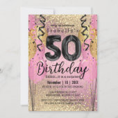 Invitation Parties scintillant rose et or 50e anniversaire In (Devant)