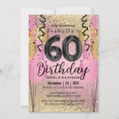Invitation Parties scintillant rose et or 60e anniversaire (Devant)