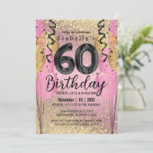 Invitation Parties scintillant rose et or 60e anniversaire (Debout devant)
