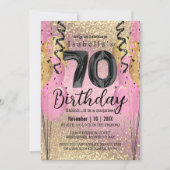 Invitation Parties scintillant rose et or 70e anniversaire (Devant)