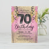 Invitation Parties scintillant rose et or 70e anniversaire (Debout devant)