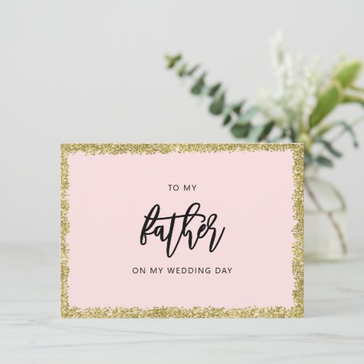 Invitation Parties scintillant rose et or à mon père mariage (Debout devant)