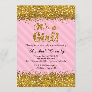 Invitation Parties scintillant rose et or Baby Girl Douche In