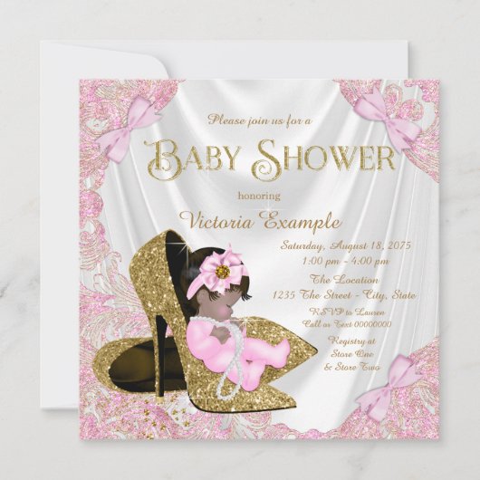Invitation Parties scintillant rose et or Baby shower de chau (Devant)