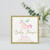 Invitation Parties scintillant rose et or Baby shower Unicorn (Debout devant)