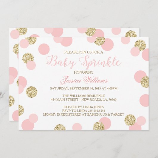 Invitation Parties scintillant rose et or Baby Sprinkle Invit (Devant / Derrière)