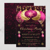 Invitation Parties scintillant rose et or Baubles fête de Noë (Devant / Derrière)