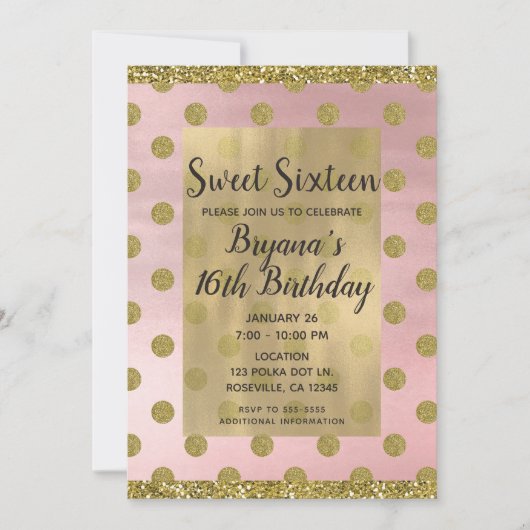 Invitation Parties scintillant rose et or bleu Pois doux 16 1 (Devant)