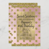 Invitation Parties scintillant rose et or bleu Pois doux 16 1 (Devant / Derrière)