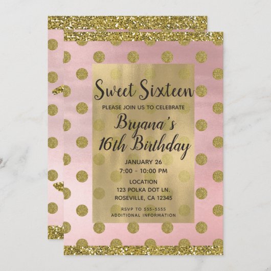 Invitation Parties scintillant rose et or bleu Pois doux 16 1 (Devant / Derrière)