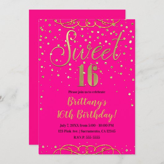 Invitation Parties scintillant rose et or chaud Moderne Sweet (Devant / Derrière)