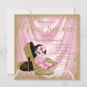 Invitation Parties scintillant rose et or Chaussure Baby show (Devant)
