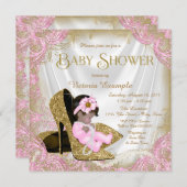 Invitation Parties scintillant rose et or Chaussure Baby show (Devant / Derrière)