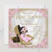Invitation Parties scintillant rose et or Chaussure Baby show (Devant)