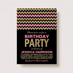 Invitation Parties scintillant rose et or Chevron fête d'anni