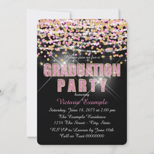 Invitation Parties scintillant rose et or Confetti Graduation (Devant)