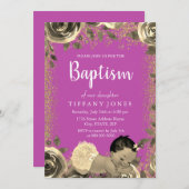 Invitation Parties scintillant rose et or étincelle fille Inv (Devant / Derrière)