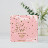 Invitation Parties scintillant rose et or étoiles C'est un Ba (Debout devant)