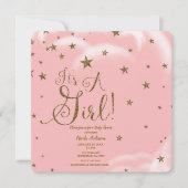 Invitation Parties scintillant rose et or étoiles C'est un Ba (Devant)