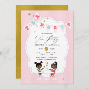 Invitation Parties scintillant rose et or fille 2ème annivers