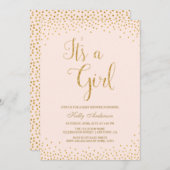 Invitation Parties scintillant rose et or fille bébé douche I (Devant / Derrière)