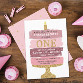 Invitation Parties scintillant rose et or gâteau 1er annivers