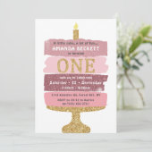 Invitation Parties scintillant rose et or gâteau 1er annivers (Debout devant)