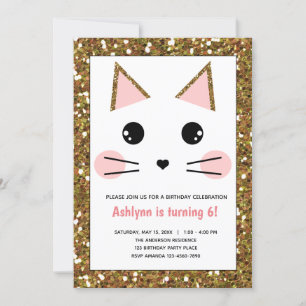 Invitation Parties scintillant rose et or Kitty Chat Annivers