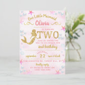 Invitation Parties scintillant rose et or Mermaid 2e annivers (Debout devant)