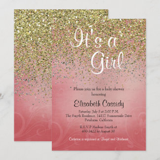 Invitation Parties scintillant rose et or saupoudrer Baby sho