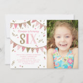 Invitation Parties scintillant rose et or Sixième fête annive (Devant)