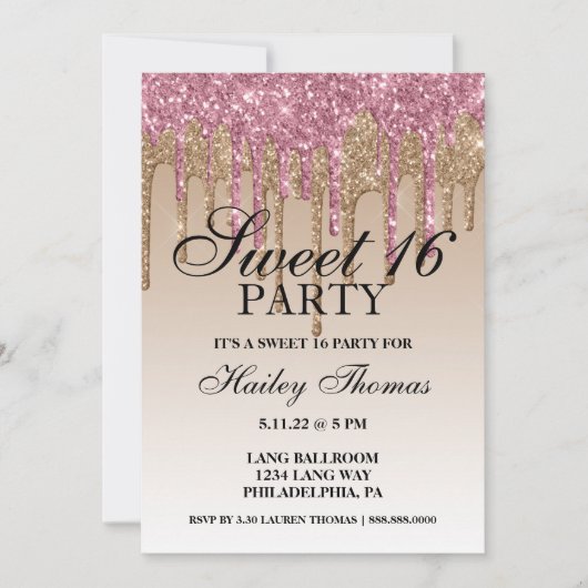 Invitation - Parties scintillant rose et or Sweet  (Devant)