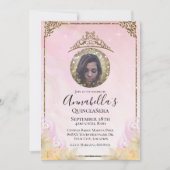 Invitation Parties scintillant rose et or Tiara Quinceañera P (Devant)