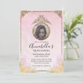 Invitation Parties scintillant rose et or Tiara Quinceañera P (Debout devant)