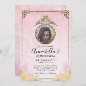 Invitation Parties scintillant rose et or Tiara Quinceañera P (Devant / Derrière)
