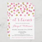 Invitation Parties scintillant rose et or Twins Baby shower I (Devant / Derrière)