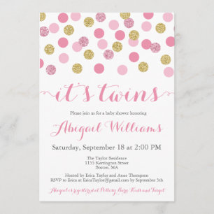 Invitation Parties scintillant rose et or Twins Baby shower I