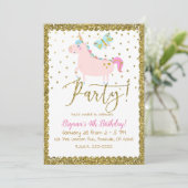 Invitation Parties scintillant rose et or Unicorn Girls Birth (Debout devant)