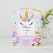 Invitation Parties scintillant rose et or Unicorn Rainbow Ann (Debout devant)