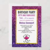 Invitation Parties scintillant rose et pourpre 50e fête d'ann (Devant)