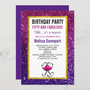 Invitation Parties scintillant rose et pourpre 50e fête d'ann