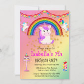 Invitation Parties scintillant rose et Rainbow Unicorn annive (Devant)