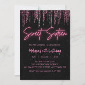 Invitation Parties scintillant rose et sucré noir 16 Annivers (Devant)