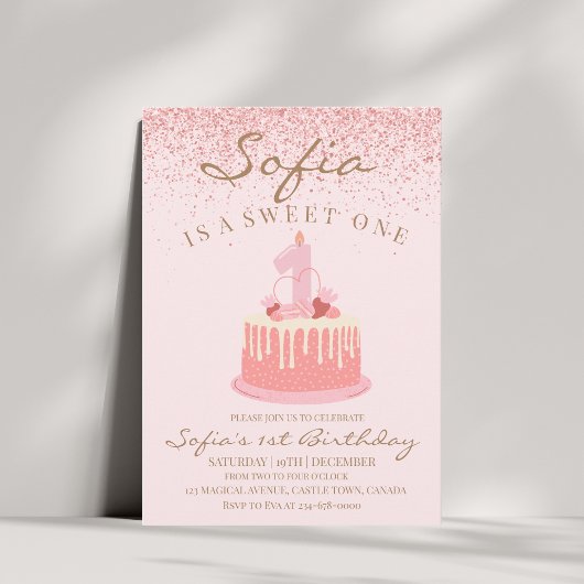 Invitation Parties scintillant rose étincelle Douce Un 1er an