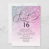 Invitation Parties scintillant rose Fancy Script Sweet 16 Ann (Devant)