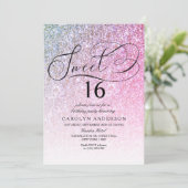 Invitation Parties scintillant rose Fancy Script Sweet 16 Ann (Debout devant)