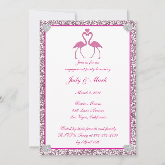 Invitation Parties scintillant rose Faux Flamant rose Engagem (Devant)