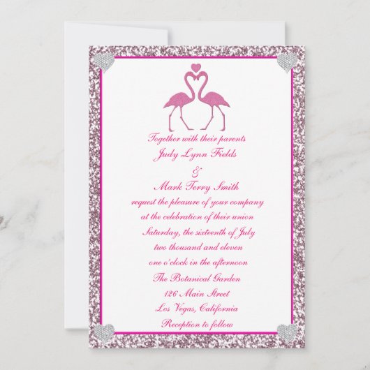 Invitation Parties scintillant rose Faux Flamant rose Faire-p (Devant)