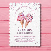 Invitation Parties scintillant rose Fille Crème glacée 1er an